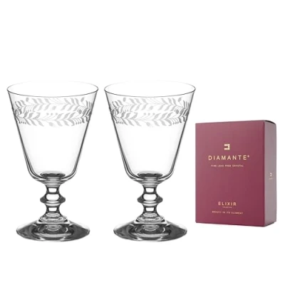 Image of DIAMANTE Crystal Red Wine Glasses Pair &#039;Harvest&#039; Vintage Style Lead Free Set of 2