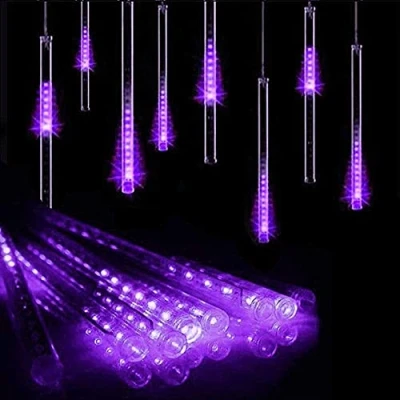 Image of HULX Solar Meteor String Lights, 30cm 8 Tubes 144LEDs Falling Rain Lights Garden with Mode for (Purple)