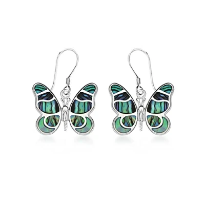 Image of Tuscany Silver Women&#039;s Sterling Pave Shell Butterfly 20 x 28 mm Drop Earrings