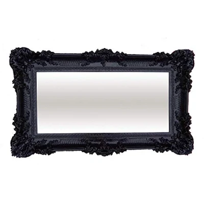 Image of XXL Baroque Wall Mirror 96 x 57 cm Black Antique Rococo Decoration Luxury Retro Look