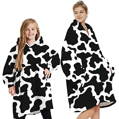 Image of YOULIKE Oversized Blanket Hoodie for Women, Girls Sherpa Fluffy Fleece Wearable Hooded with Big Pocket(Cows)
