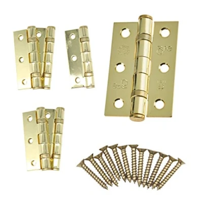 Image of Door Hinges 3&quot; 76mm Ball Bearing 3 Pair Pack [6 &amp; Screws] Polished Brass Finish