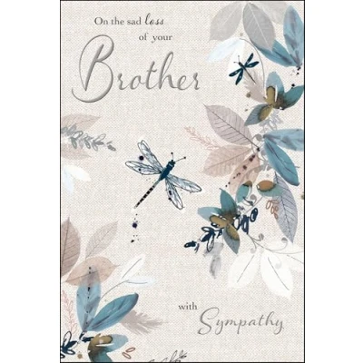 Image of Jonny Javelin Loss of Brother Sympathy Card Condolence with Dragonfly Botanical Design and an Embossed Foil Finish Artistic Bereavement