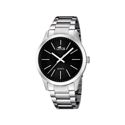 Image of Lotus Men&#039;s Quartz Watch with Black Dial Analogue Display and Silver Stainless Steel Bracelet 15959/3