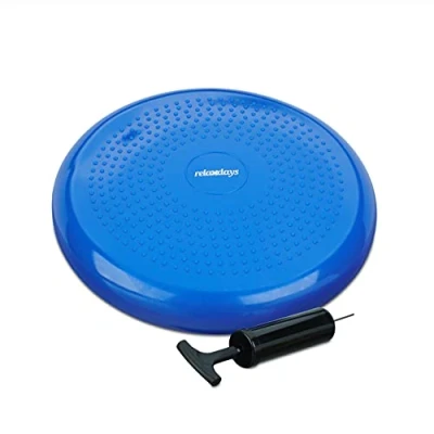 Image of Relaxdays Balance Disc, 33 cm Stability Wobble Cushion with Air Pump, Pillow Nubs, Fitness Board, Blue