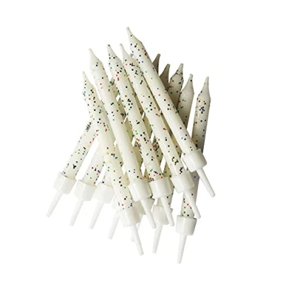 Image of Anniversary House Pack of 12 White Glitter Birthday Candles with Holders, 7.5 Centimeters, Celebration Cake Decoration, AHC124
