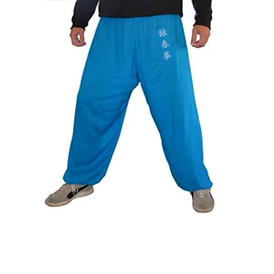 Image of Kung Fu Pants Tai Chi and Wing Chun Bottoms Style for Women Men Sport Trousers Light Smooth (Light Blue WC, Size L)