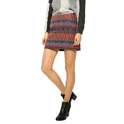 Image of Desigual Women&#039;s Blue &amp; Red Brocade Granada Mini Skirt 36 UK 8