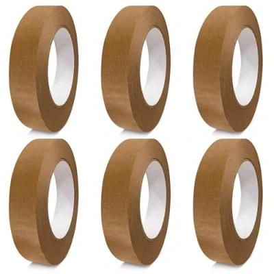 Image of G4GOODS® 6 Rolls of 25mm x 50m Kraft Paper Tape Self Adhesive Brown 100% Recyclable Parcel Roll Ideal for Sealing Moving Boxes &amp; Sustainable Packaging Solutions
