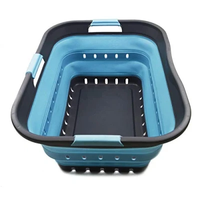 Image of SAMMART 42L Collapsible Plastic Laundry Basket Foldable Pop Up Storage Container/Organizer Space Saving Hamper/Basket (1, Grey/Sea Angel)