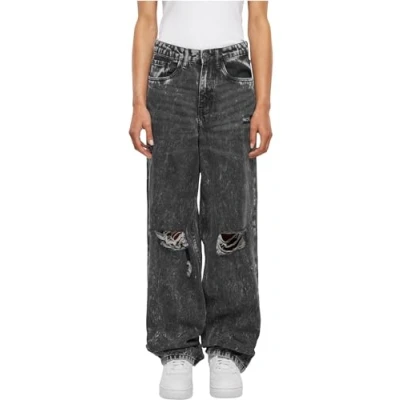 Image of Urban Classics Women&#039;s Ladies Distressed 90&#039;s Wide Leg Denim Pants, Black Charcoal Washed, 10