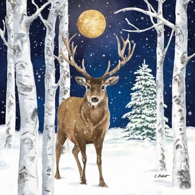 Image of 20 Napkins Winter Deer in Moonlight as Table Decoration Paper with Motif Also for Decoupage and 33 x cm