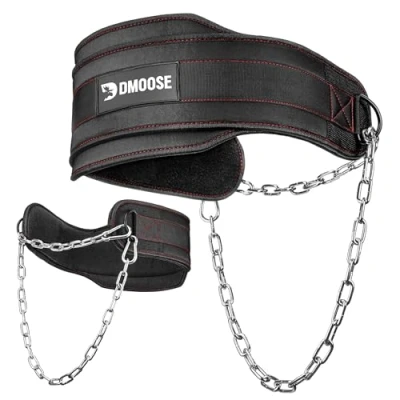 Image of DMoose Dip Belt for Weightlifting, Weight with Chain Pullup, Gym Lifting Powerlifting, Squat, Bodybuilding, Heavy Duty Steel, Workout Comfortable Neoprene Support