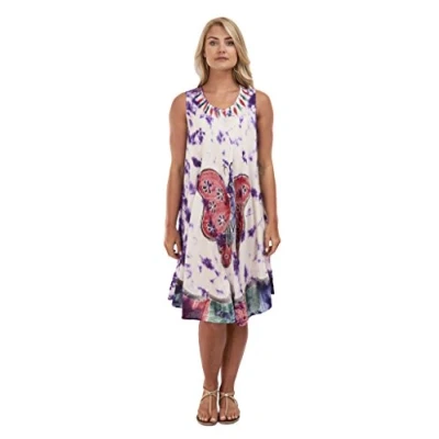 Image of Women Ladies Plus Size Sleeveless Tie dye Beach Summer Sundress Fot for 12 to 24 Butterfly Design (One Size, Print 4)