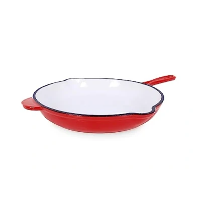 Image of ECHTWERK Cast Iron Frying Pan with Enamel Coating, Pan, Oven Two Handles and Spout, Suitable for Ovens, Grills, BBQ Induction Hobs, Diameter 26.5 cm, Red