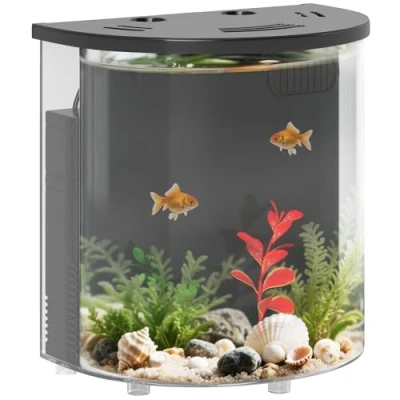 Image of PawHut Fish Tank, 3L Nano Aquarium Starter Kit with Filter System, LED Light, Small Tank for Betta, Goldfish, Shrimp, Black