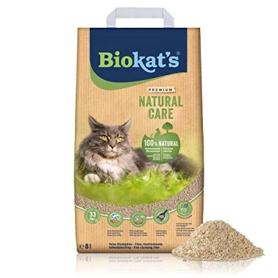 Image of Biokat&#039;s Natural Care Fine Clumping Cat Litter Made from Renewable and Compostable Plant Fibres 1 Bag (1 x 8 L)