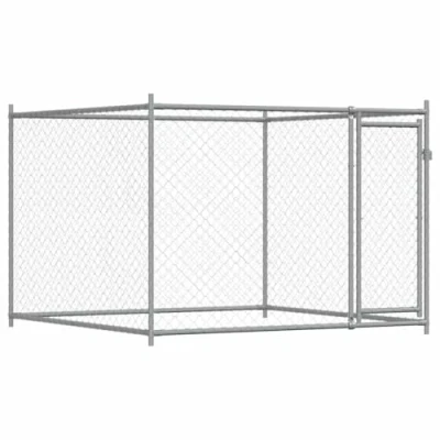 Image of vidaXL Dog Cage Grey Galvanised Steel Outdoor Kennel/Crate with Door for Playing, Exercise &amp; Training, 2x2x1.5m, Mesh Design, Lockable