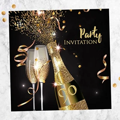 Image of Dotty about Paper Party Invitations Gold Sparkle Champagne Pack of 10 90th (960)