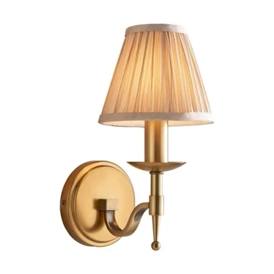 Image of Stanford 1 Light Indoor Candle Wall Antique Brass with Beige Shade, E14