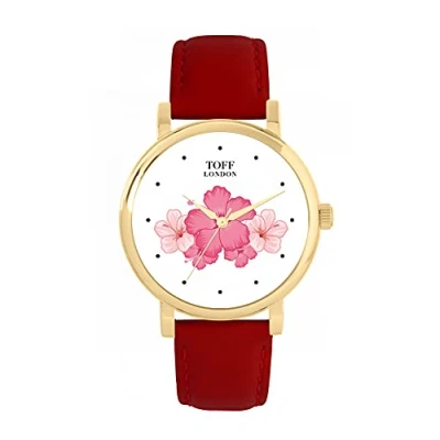 Image of Toff London Ladies Pink Hibiscus Flower Watch
