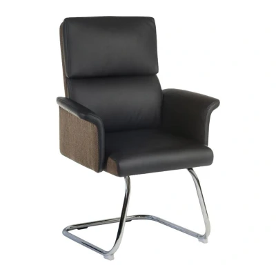 Image of TEKNIK Elegance 6959BLK Faux Leather Visitor Chair Black &amp; Brown