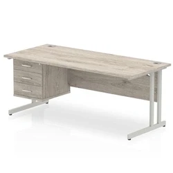 Image of Impulse 1800 Rectangle Silver Cant Leg Desk Grey Oak 1 x 3 Drawer Fixe