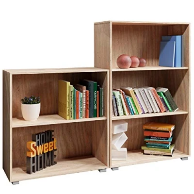Image of CASARIA® 2x Vela Bookcases 3 &amp; 2 Tier Compartments Cube Bookshelf Wooden Storage Rack Bookcase Modern Shelving Books Stand Shelf Any Room Office 77x60x31cm Oak Effect