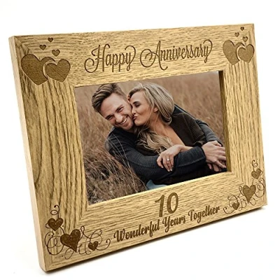 Image of ukgiftstoreonline Happy 10th Anniversary Wooden Photo Frame Gift (4 x 6 Inch)