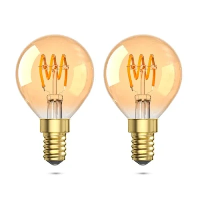 Image of Aurax E14 Golf Ball Bulb 2W, G45 LED Light Warm White 2200K with Amber Glass Cover Vintage Mini Globe Screw in 150LM 2W 15W Equivalent Small Non Dimmable 2 Pack