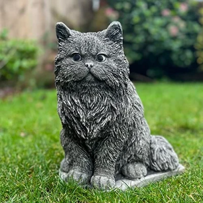 Image of PERSIAN CAT KITTEN HAND CAST STONE OUTDOOR GARDEN ORNAMENT STATUE SCULPTURE PET MEMORIAL