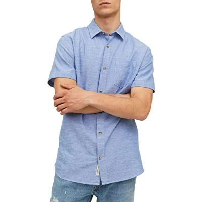 Image of JACK &amp; JONES Men&#039;s Jorabel Shirt S/S Sn, Ensign Blue, M
