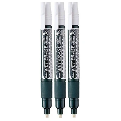 Image of Pentel White Wet Erase Chalk Marker Pens Metal Glass Plastic Stone Blackboard Chalkboard 4mm Chisel Nib With 1.5mm Line Width SMW26 WO (Pack Of 3)