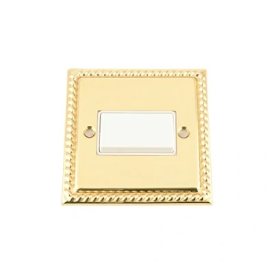 Image of Fan Isolator 3 Pole Switch Polished Mirror Brass Georgian White Insert Plastic