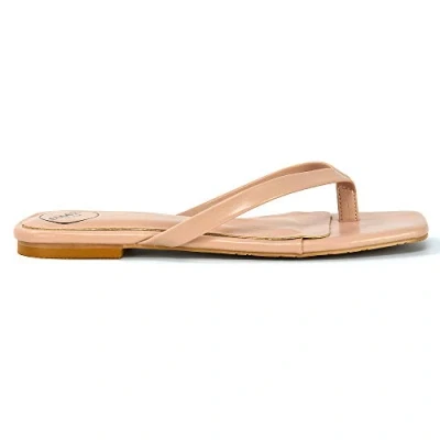 Image of Womens Flat Flip Flops Ladies Square Toe Fashion Casual Slider Synthetic Leather Slip On Post Sandals Size 3 8 Nude