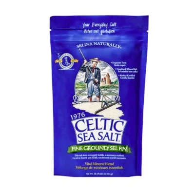 Image of Fine Ground Celtic Sea Salt 16 Ounce Resealable Bag Great for Cooking, Baking and Pickling Gluten Free, Non GMO Verified, Kosher, Paleo Friendly