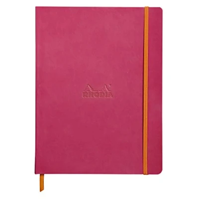 Image of RHODIA 117562C Raspberry Soft Notebook 19x25 cm Dot 160 pages 90g Ivory Clairefontaine Paper Bookmark, Elastic Closure Faux Leather Cover Rhodiarama Collection