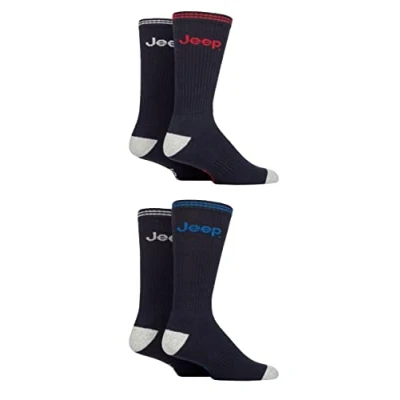 Image of Mens 4 Pair Jeep Cushioned Crew Sports Socks Navy 6 11