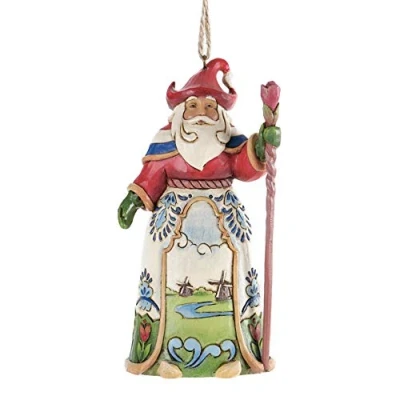 Image of Jim Shore Heartwood Creek Dutch Santa Stone Resin Hanging Ornament, 4.5 for Christmas