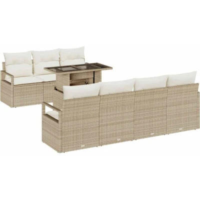 Image of vidaXL 8 Piece Garden Sofa Set with Cushions Beige Poly Rattan