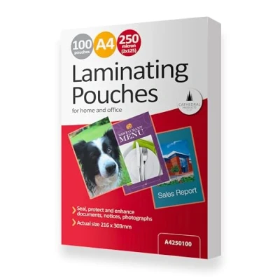 Image of Cathedral Products Pack of 100 A4 Gloss Laminating Pouches 250 Micron