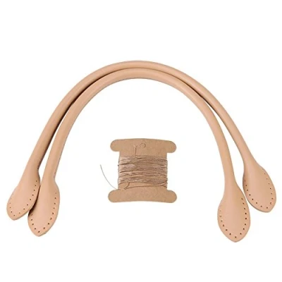 Image of Leather Purse Handles Genuine Bag Straps For DIY Hand Accessories With Thread Black Brown Beige Optional(Beige)