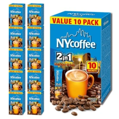 Image of NY Coffee 2 in 1 BOX (10 x 10 SACHETS) Premix Sachets Sachet Flavoured 100 Individually Wrapped