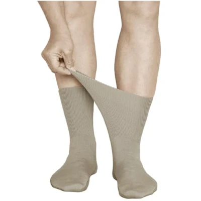 Image of vitsocks Men&#039;s Extra Wide Loose Fitting Diabetic Socks (3 PAIRS) Swollen Feet Ankles Legs, beige, 8.5 9.5