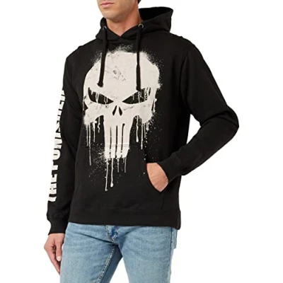 Image of Marvel Men&#039;s Punisher Skull Hooded Sweatshirt, Grey Heather, XXL UK