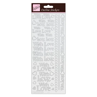 Image of Anitas Outline Stickers, With Love, Silver on White, For Scrapbooking, Card Making, Kids Play, Homework, Art, Craft, Embelish, Decorative, Paper, Card, Glass, Metal, Plastic, Foam