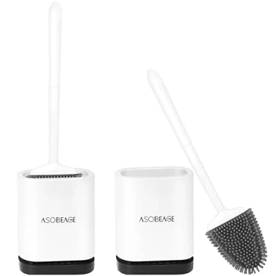 Image of ASOBEAGE Toilet Brush, Brush and Container, Brushes for Bathroom with Quick Drying Holder Set（white，2 pack）