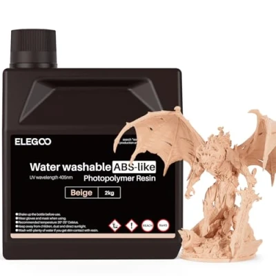 Image of ELEGOO Water Washable ABS Like Resin 1KG, Rapid 3D Printer 405nm LCD UV Curing Standard Photopolymer for Printing Beige 2kg