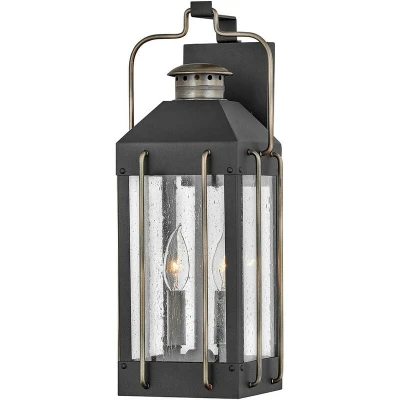 Image of Hinkley Fitzgerald Outdoor Wall Lantern Textured Black with Burnished Bronze, IP44