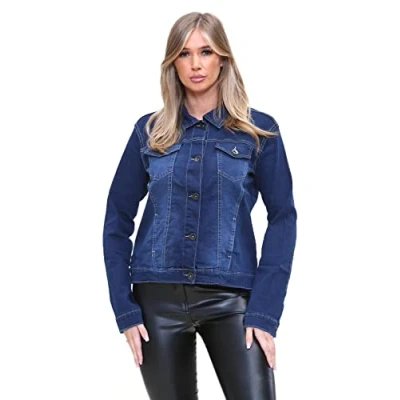 Image of True Face Women Denim Jackets Long Sleeve Jeans Jacket for Ladies Trucker Classic Casual Lightweight Button Down Collar Vintage Summer Top with Pockets Dark Wash TF10,12